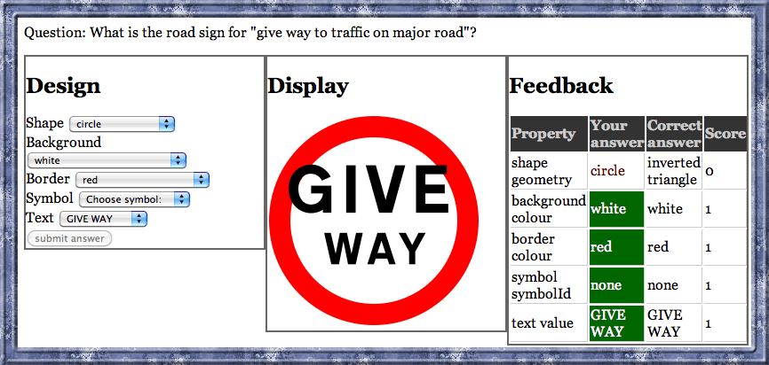 Screenshot of road sign question.
